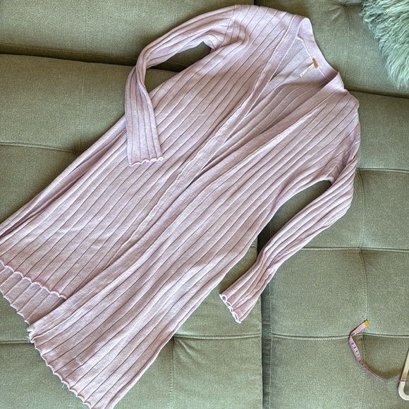 Free People Lavender RIBBY RIB Long Cardigan Open Front Knit Duster Sweater wrap - Picture 4 of 11